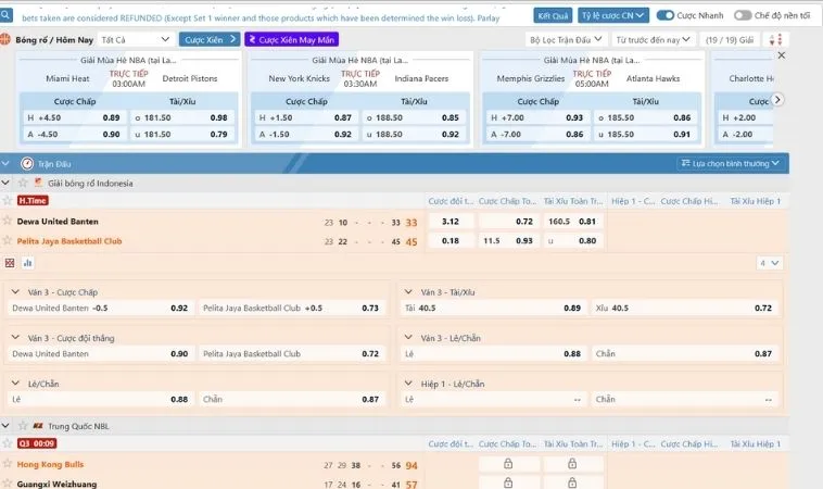 Giao diện cá cược bóng rổ OnBet