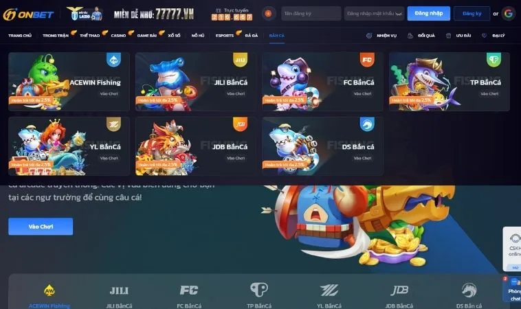 Sảnh bắn cá Onbet hợp tác với nhiều nhà cung cấp uy tín