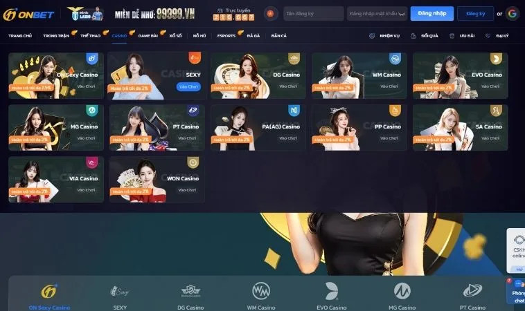 Đa dạng các sảnh casino online uy tín tại Onbet