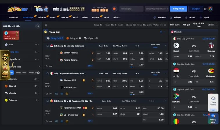Giao diện cá cược thể thao tại nhà cái Onbet