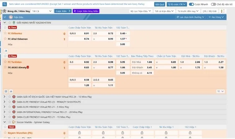 Bảng kèo cá cược bóng đá OnBet